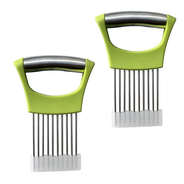 Onion Slicer,Tomato Slicer,Egg Slicer,Potato Chip Slicer,Slicing Tool,Onion Cutter Holder,Vegetable Slicer Dicer,Stainless Steel Kitchen Tool,Green,2 Pack