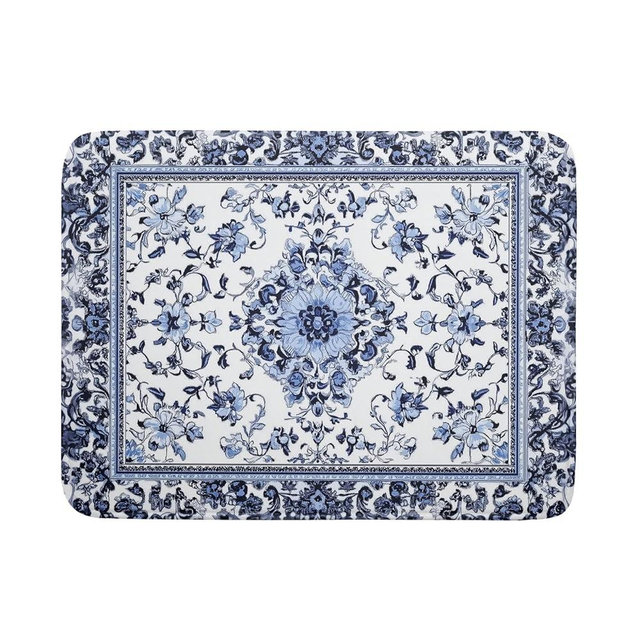 Boho Floral Dish Drying Mat 18x24 Inch Blue Leaves Kitchen Drying Pad Reversible Absorbent Dish Drainer Rack Mats Counter Tableware Decor