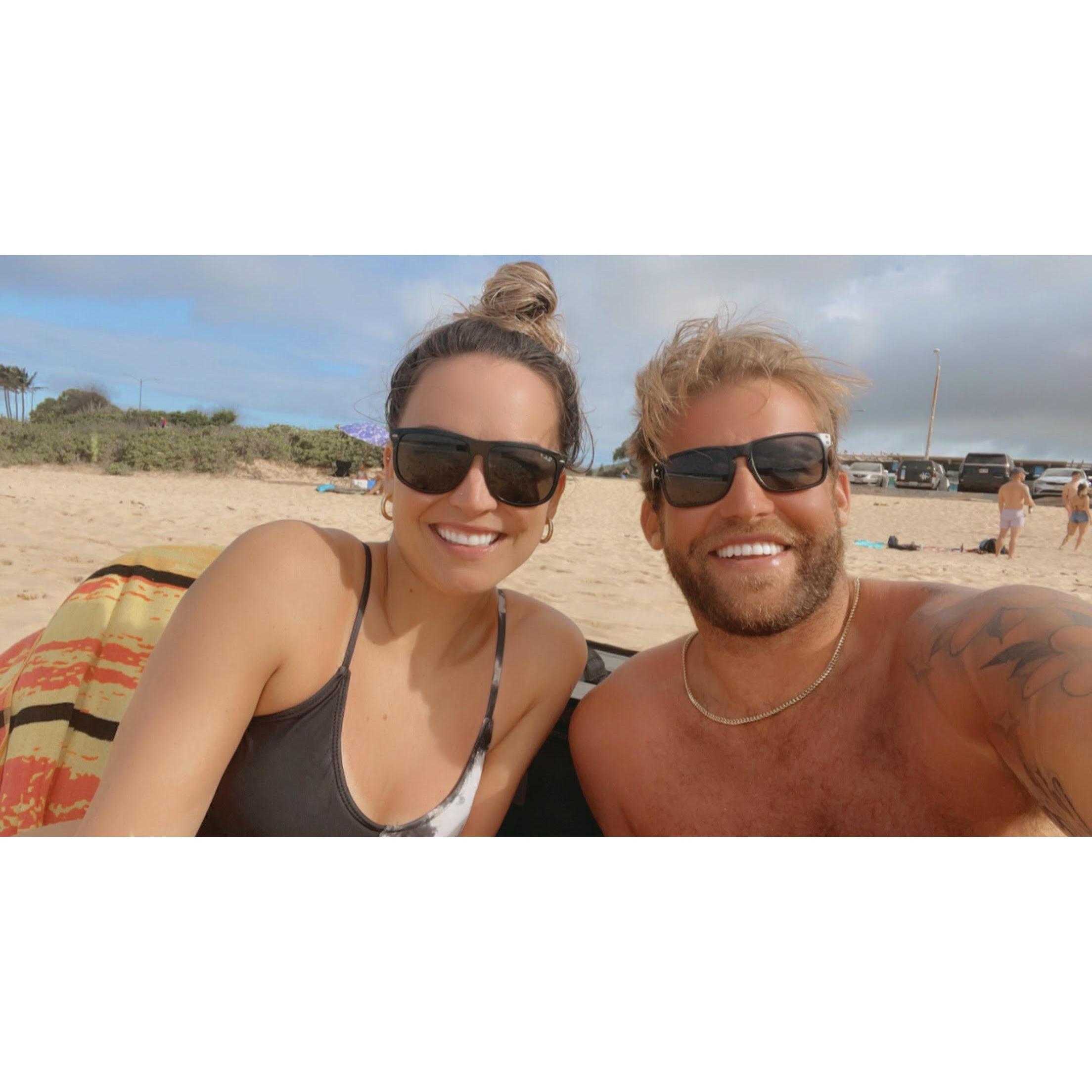 Our first beach hangout at Sandy's Beach in South Shore, Oahu