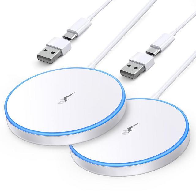 2Pack Wireless Charger for iPhone 15/14/13/12 Series AirPods 3/2/Pro/Pro 2 - LED MagSafe Charging Pad With Dual Charging Ports