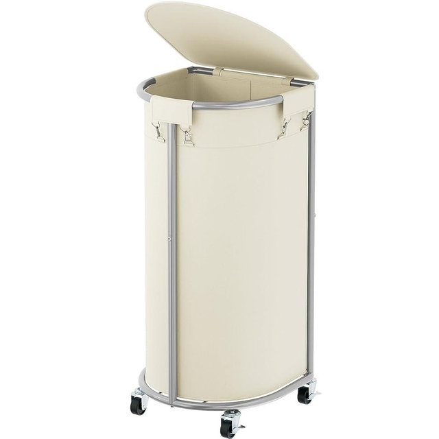 Gasvadivum Rolling Laundry Basket with Lid, 100L Laundry Hamper with Wheels, Half Round Laundry Cart with Removable Bag, Sturdy Metal Frame Dirty Clothes Organizer for Bathroom, Bedroom, Beige