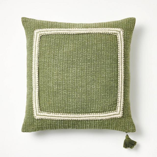 Embroidered Frame Square Throw Pillow Sage/Cream - Threshold™ designed with Studio McGee