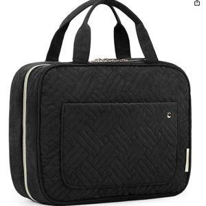 BAGSMART Toiletry Bag Travel Bag with Hanging Hook, Water-resistant Makeup Cosmetic Bag Travel Organizer for Accessories, Shampoo, Full-size Container, Toiletries (Black, Medium)