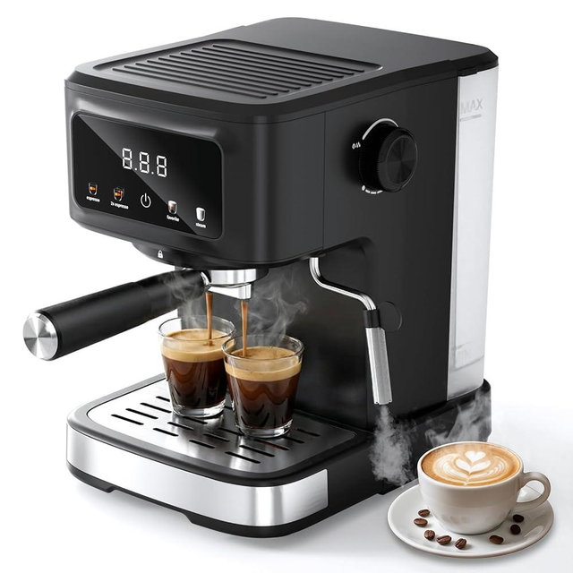 Electactic Espresso Machine with Milk Frother, Compact Coffee Maker for Home, Cappuccino & Latte, 15 Bar Pump, Dual Stainless Steel Filters, LED Touch Screen, Removable Water Tank & Drip Tray