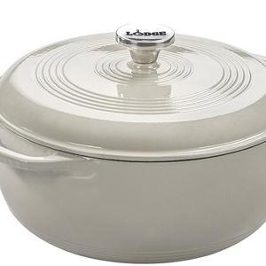 Lodge Essential Enamel Cast Iron Dutch Oven - Perfect for Bread Baking, Braising, Marinating & Slow Cooking - Features Moisture-Sealing Lid & Dual Handles - Kitchen Essentials - 6 Quarts - Oyster White