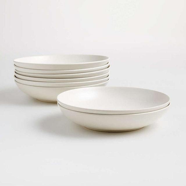 Craft Linen Cream Stoneware Low Bowls, Set of 8