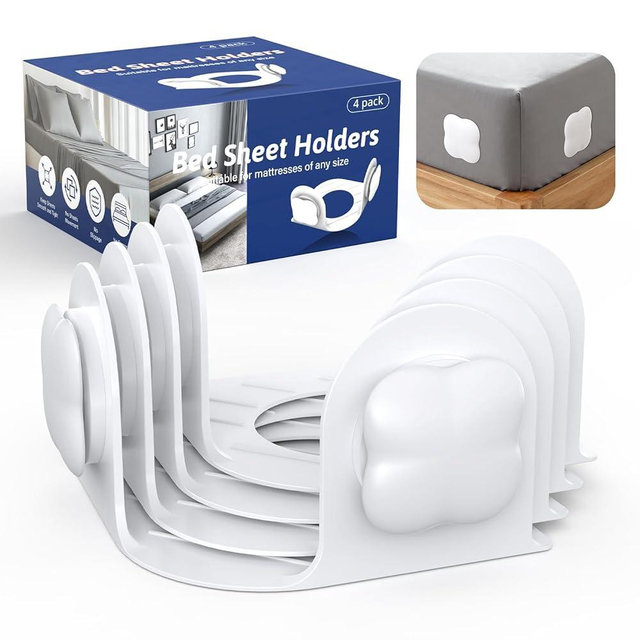 KOXUIUF Sheet Holders Bed Sheet Grippers - Fitted Sheet Holder for Corners Keep Sheets Firm & Tight Fit All Sheet Sizes Sheet Straps Clips Easy Installation
