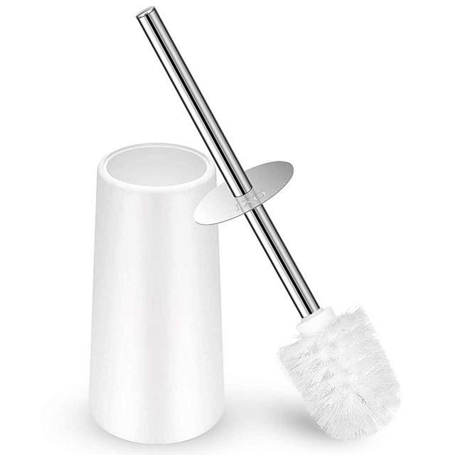 IXO Toilet Brush and Holder, Toilet Brush with 304 Stainless Steel Long Handle, Toilet Bowl Brush for Bathroom Toilet-Ergonomic, Elegant,Durable(White)