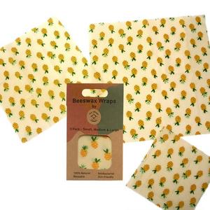 Tiny Village People - Reusable beeswax storage wraps, Plastic Free, Eco Friendly Plastic Wrap Alternative, Natural Antibacterial Beeswax Food Wrap, Beeswax wrap keeps food fresh fresh longer Pack of 3