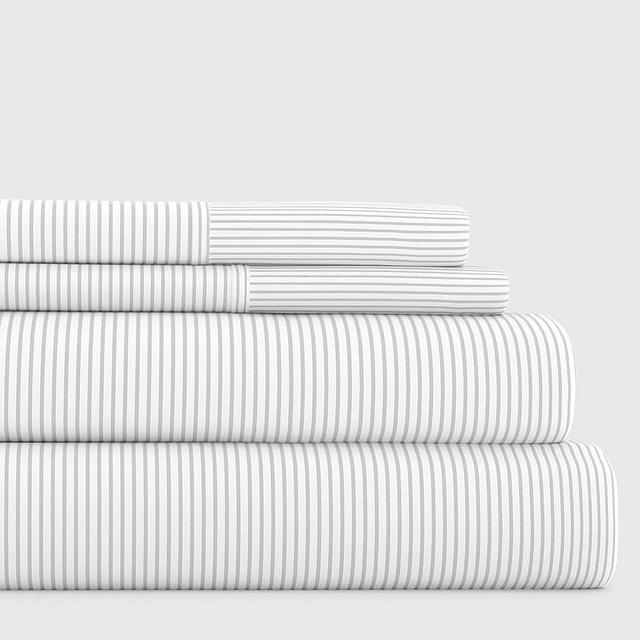 Linen Market 4 Piece King Bedding Sheet Set (Light Gray Pinstriped) - Sleep Better Than Ever with These Ultra-Soft & Cooling Bed Sheets for Your King Size Bed - Deep Pocket Fits 16" Mattress