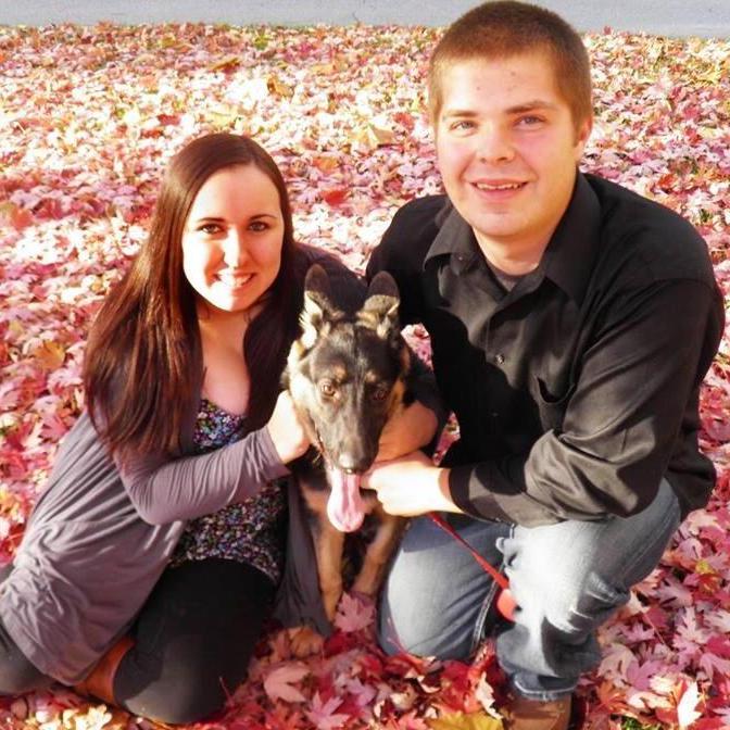 Family Photos Fall 2013 - Jordan and Vanessa had been dating approximately two and a half years and recently adopted their first pet, a German Shepherd named Chloe, who is about six months old here.