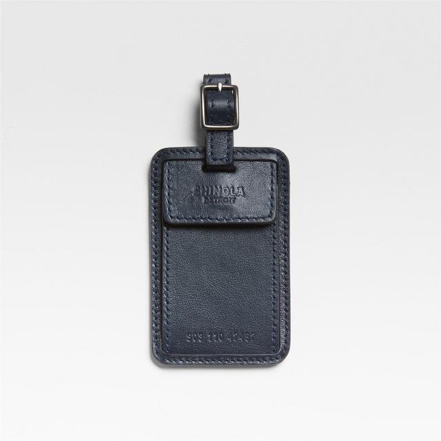 Shinola Navy Leather Luggage Tag