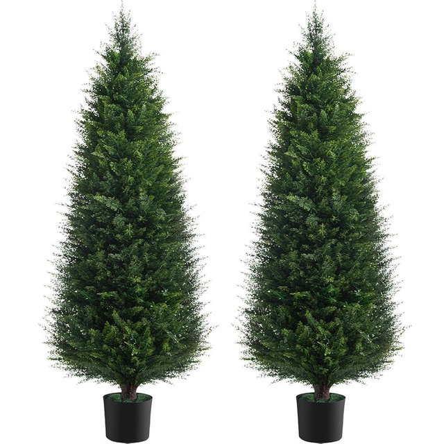 Chillchard Two 4ft Artificial Plants Topairy Faux Cedar Trees for Outdoor Planters, 48IN Tall Fake Pine Bushes UV Resistant Large Potted Shrubs for Front Porch Décor