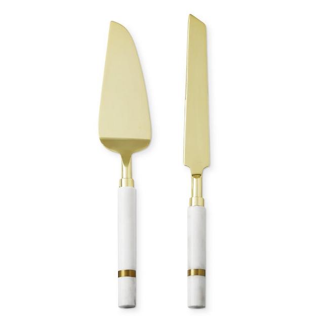 Marble and Gold Cake Knife and Server Set