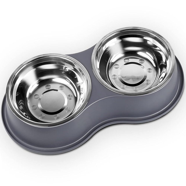 Epetslove Dog Bowls Large Double Dog Water and Food Bowls Stainless Steel Bowls with Non-Slip Resin Station, Pet Feeder Bowls Food Dish for Small Medium Large Dogs Cats