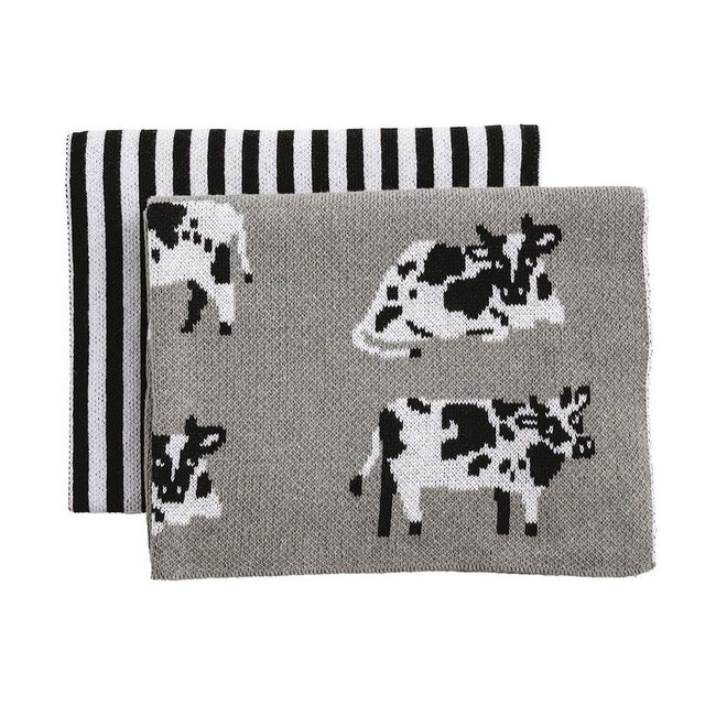 Mud Pie Blue Cow Farm Knit Towel