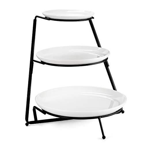 Sweese 738.101 3 Tiered Serving Stand - Food Display Stand with Round Porcelain Plates/White Serving Platters for Parties