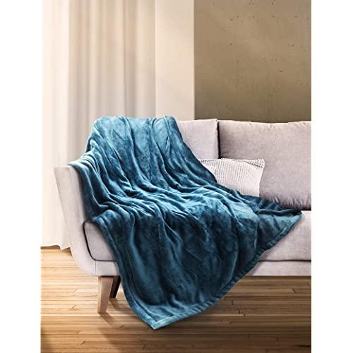 Sable Heated Blanket Electric Throw, 50" x 60" Full Body Size Fast Heating Blankets Flannel, 10 Heating Levels 3 Hours Auto-Off ETL Certified Machine Washable (Blue) (SA-BD038)