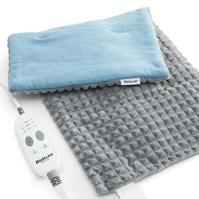 Bedsure Weighted Heating Pad with Massager - Electric Heating Pad for Back Pain Relief with Massaging Vibrations, 6 Settings, 9 Relaxing Combinations, XL 12” x 24”, 5lbs, Grey