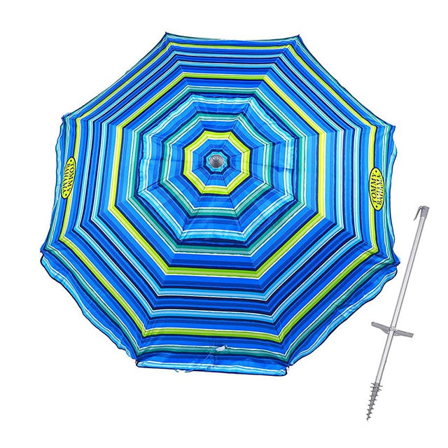 7 ft Fiberglass Tommy Bahama Beach Umbrella for Sand with Integrated Anchor, Telescopic Aluminum Pole, UPF 50+, Tilt, No Table