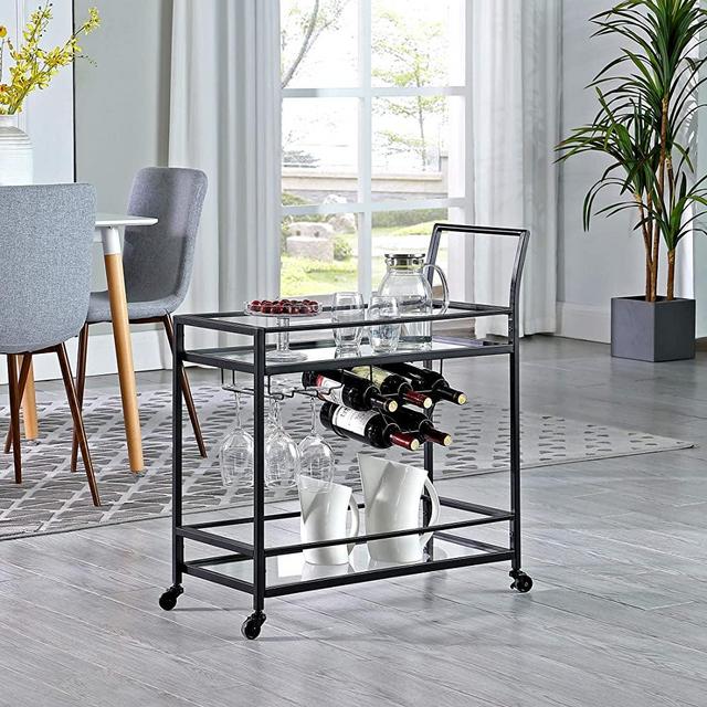 FirsTime & Co. Black Francesca Bar Cart, American Designed, Black, 30 x 13 x 32.5 inches, Black & Glass (70285)