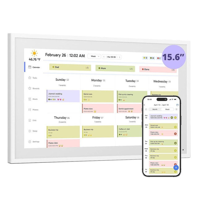 Digital Wall Calendar 15 Inch Touch Screen, Electronic Desk Calendar and Chore Chart for Family Kids Monthly/Weekly Planner, Interactive Touchscreen Display Smart Calender for Home Organization