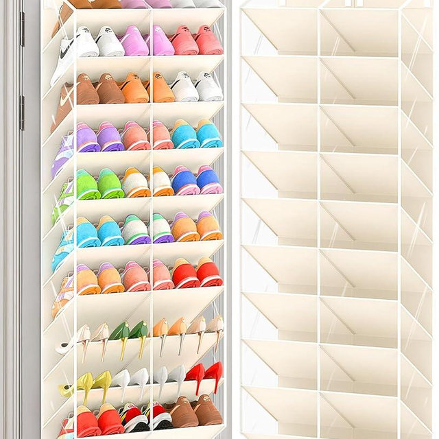UVIAHOMI 30 Pairs Over the Door Shoe Organizer, Clear Pockets Hanging Shoe Storage for Closet, 10-Tier Door Shoes Rack Storage, Handing Shoes Holder Fit All the Family's Sneakers, Boots, Heels, Beige