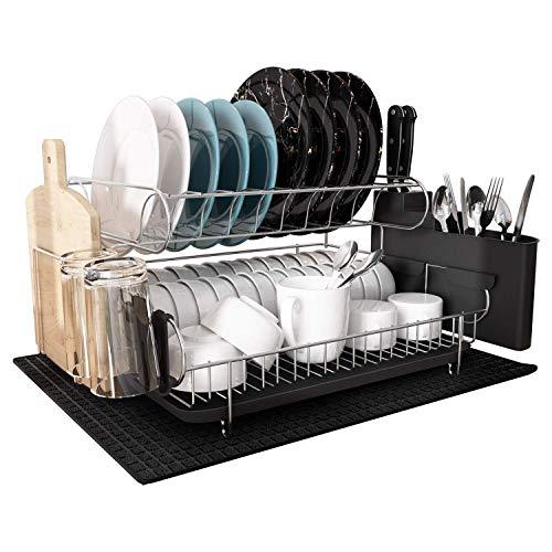 X-Chef 2 Tier Dish Drying Rack, 304 Stainless Steel Large Dish Rack with  Drainboard and Microfiber Mat, Dish Drainer for