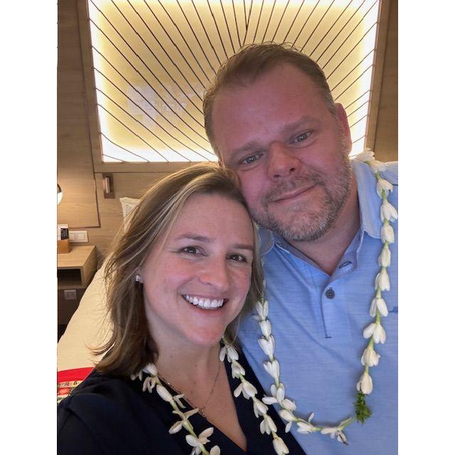 This picture was taken on our trip to Tahiti and Bora Bora in December, 2023. They welcomed us to the island with leis.
