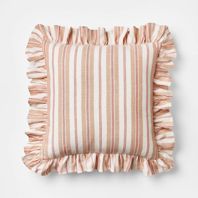 Square Woven Stripe Throw Pillow with Ruffle Rose/Ivory - Threshold™ designed with Studio McGee
