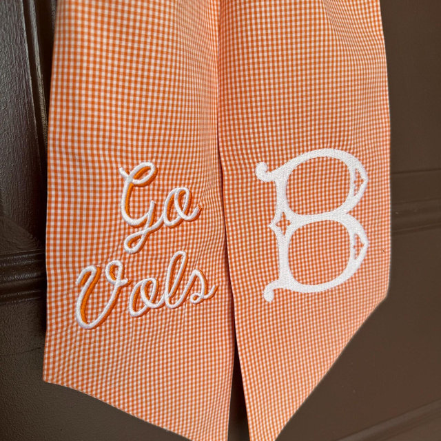 Orange Gingham Checkered Tennessee Football Embroidered Wreath Sash with Classic Solid Initial Monogram || Custom Front Door Home Decor