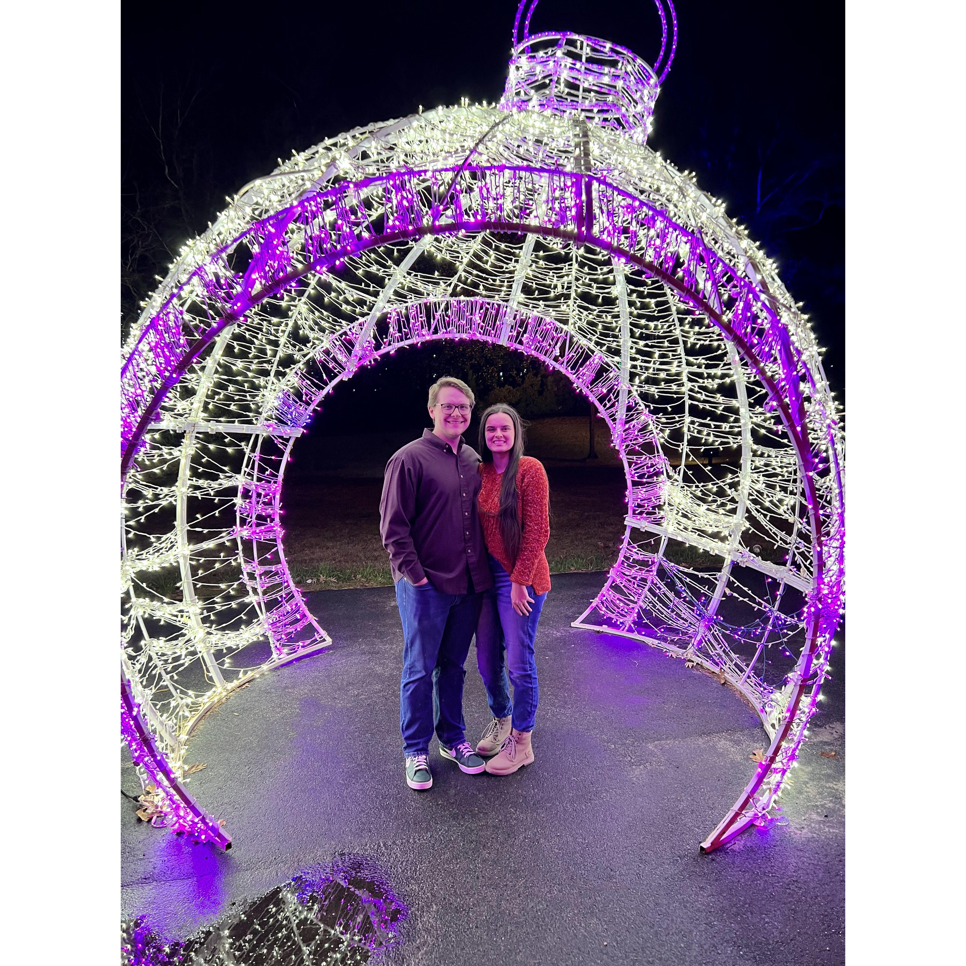 Second Anniversary checking out the lights at Callaway Gardens