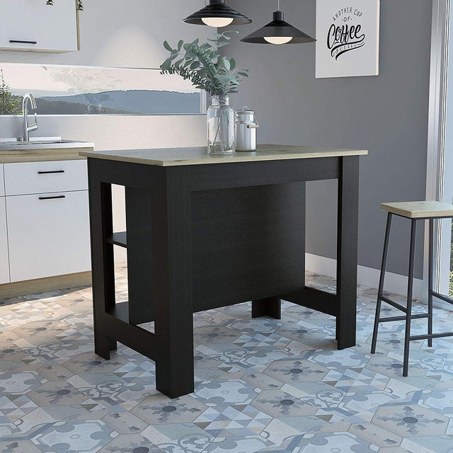 Tuhome Cala Kitchen Island Black-Honey