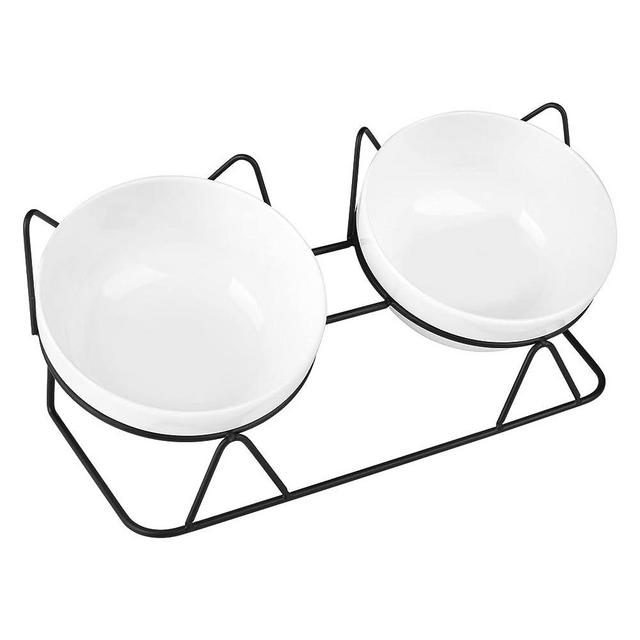 Trosetry Cat Bowls, Double Ceramic Pet Bowls with 15°Tilted Raised Stand for Food and Water, Anti Vomiting Cat Dish Feeder, Great for Puppy Cats and Small Dogs