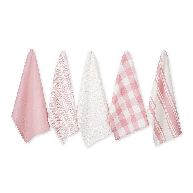 DII Everyday Basic Kitchen Collection Large Woven Cotton Dishtowel/Tea Towel Set, 18x28, Rose, 5 Count