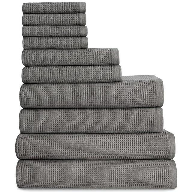 Cozy Earth Complete Waffle Bath Bundle - 60% Cotton 40% Viscose from Bamboo - Quick Dry & Ultra-Soft Waffle Weave Bath Towels - 4 Washcloths, 2 Hand Towels, 2 Bath Towels, 2 Bath Sheets, Charcoal