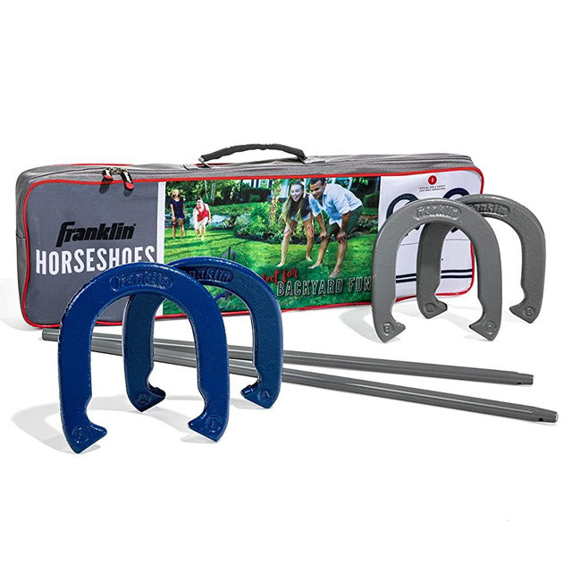 Franklin Sports Horseshoes Set - Includes 4 Horseshoes and 2 Stakes - Beach or Backyard Horseshoe Play - Classic Outdoor Game