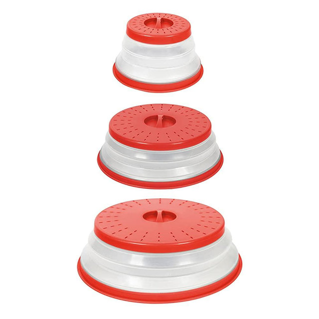 Tovolo Set of Three Collapsible Microwave, Lid for Reheating Food, Meal Prep Gadget, No Mess Folding Plate Cover Kitchen Tool, Set of 3, Candy Apple Red