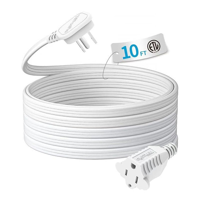 TiFFCOFiO Flat Plug Indoor Extension Cord, 10 FT 3 Prong Extension Cord, 1 Grounded Outlet for Home, Office and Travel, 16AWG 13A/1625W, ETL Listed