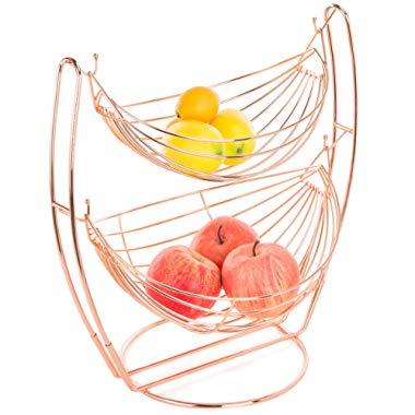 Rose Gold-Tone Metal 2-Tier Hammock-Style Fruits & Produce Basket Rack - MyGift