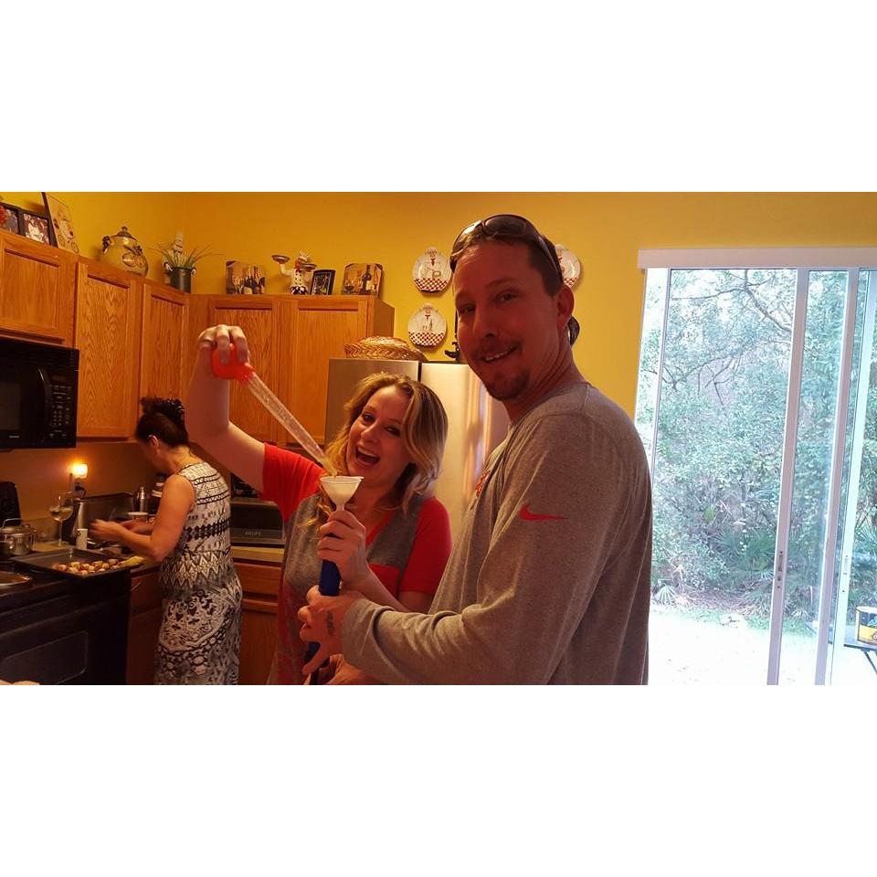 Thanksgiving 2016..We didn't have an injector for our Mojo sauce for the turkey, so we improvised... with a funnel and a bicycle pump