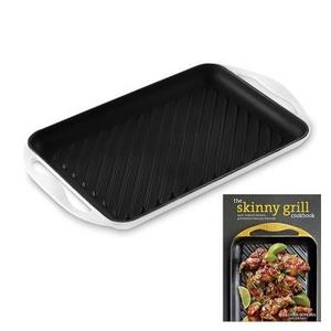 Le Creuset Rectangular Cast-Iron Skinny Grill with Skinny Grill Cookbook, Matte White