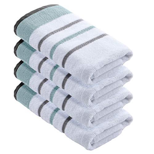 100% Turkish Cotton, Striped Hand Towel Set (16 x 30 inches) Oversized Decorative Luxury Hand Towels. Noelle Collection (Set of 4, Eucalyptus/Grey)