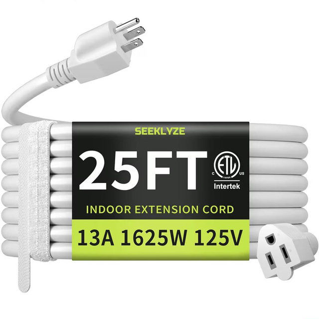 White 25 FT Extension Cord