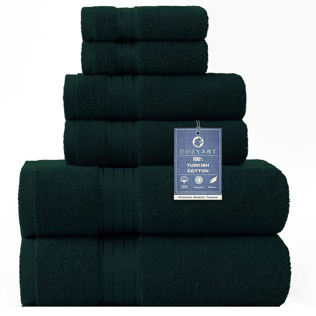 COZYART Deep Forest Green Bath Towel Set, Cotton Towel for Bathroom, Thick Soft Absorbent Bathroom Set of 6 with 2 Bath Towels, 2 Hand Towels, 2 Washcloths, 650 GSM