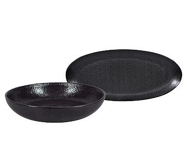 Black - Serene Stoneware Serving Platter & Bowl Set