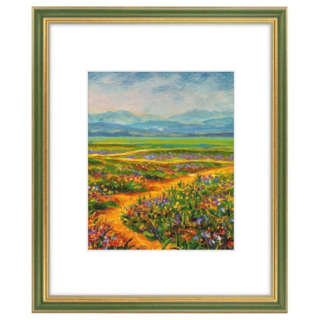 Golden State Art, 16x20 Ornate Picture Frame with White Mat for 11x14 Photo or Display 16x20 Print without Mat Color Green Gold (Plexi Glass)
