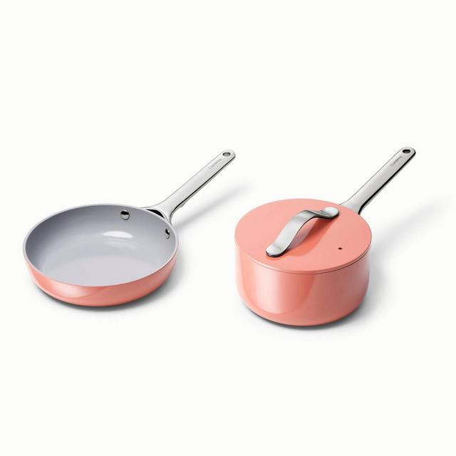 Caraway Home 4pc Mini Fry Pan and Mini Sauce Pan Set Perracotta: Nonstick Ceramic Cookware, Stainless Steel Handles, Induction Compatible
