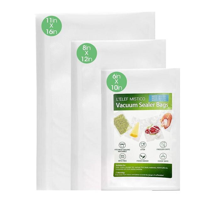 L'ELEF MISTICO Vacuum Sealer Bags, 150 Count Pre-cut Gallon 11" x 16" & Quart 8" x 12" & Pint 6" x 10" Food Saver Bags with BPA Free, Heavy Duty, Sous Vide and Meal Prep Bags