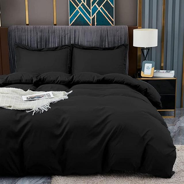 Duvet Covers King Size - Ultra Soft and Breathable Bedding King Comforter Cover Set Washed Microfiber 3 Pieces with Zipper Closure Duvet Cover and 2 Pillow Shams (Black)